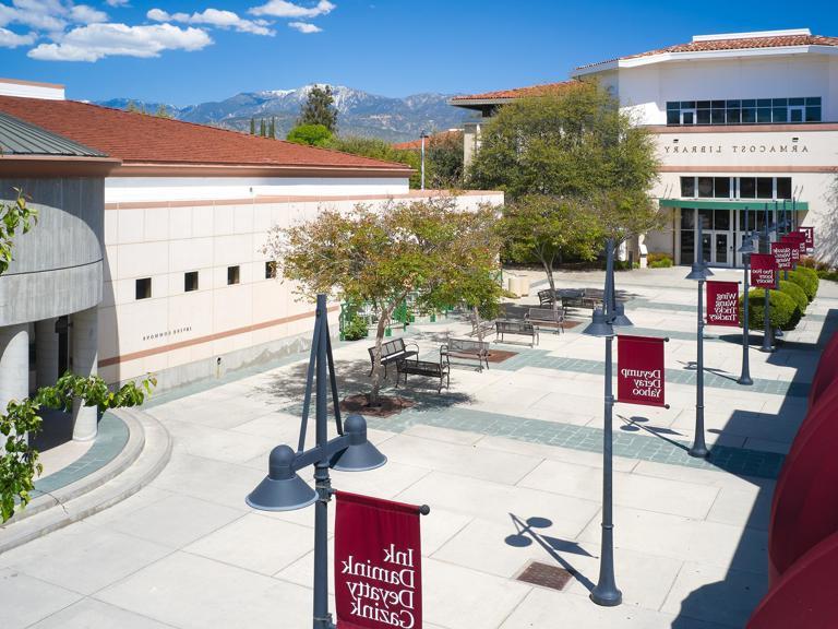 Media masthead - View of Library in Hunsaker Plaza